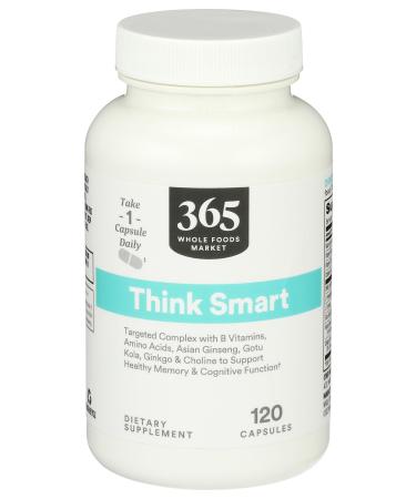 365 by Whole Foods Market Think Smart with B Vitamins Amino Acids Ginkgo Asian Ginseng Gotu Kola & Choline 120 Capsules 120 Count (Pack of 1)