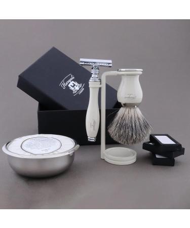 Haryali London 5 Pc Shaving Kit with Double Edge Safety Razor, Badger Shaving Brush, Soap, Bowl, Stand - Ivory Color Shaving Set - Buy Online on GoSupps.com
