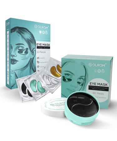 Olrom Eye Skin Care Products - Collagen with Snail Secretion Patches (60 Pieces) and Eye Mask Collagen Recovery Patches (16 pairs) Under Eye Mask for Puffiness Dark Circles Korean Skin Care Bundle