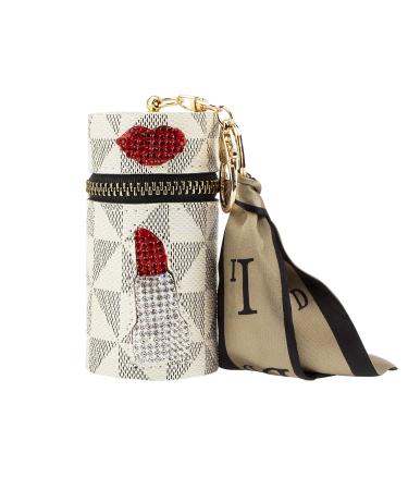 Adorila Lipstick Organizer  Mini Leather Lipgloss Bag with Keychain  Portable Lipstick Organizer for Purse Fingernail Polish (White)