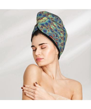 Quick-Dry Hair Towel Wrap with Button - Round Mandala Design for Effortless Hair Drying - Buy Online on GoSupps.com