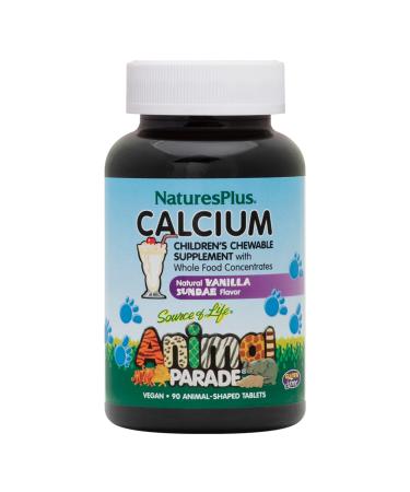 Nature's Plus Source of Life Animal Parade Calcium Children's Chewable Supplement Natural Vanilla Sundae Flavor 90 Animal-Shaped Tablets