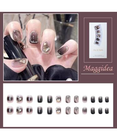 24pcs Glitter Black False Acrylic Stick on Nails - Ballet French Style Press On Nails for Women and Girls - Buy Online on GoSupps.com