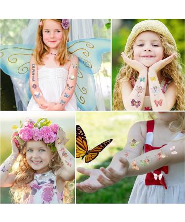 RENUIS Glitter Temporary Tattoos for Kids - 20 Sheets Mermaid Butterfly Fairy Flowers Fake Tattoo Stickers for Girls - Waterproof Party Favors & Gifts - Buy Online on GoSupps.com