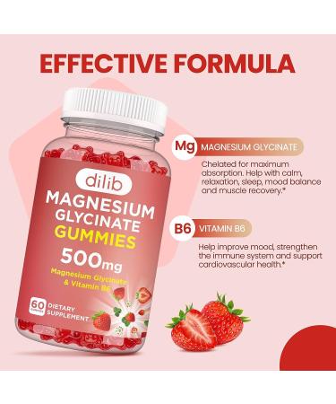 Magnesium Glycinate Gummies 500mg with Vitamin B6 | Natural Calm Support for Mood, Muscles & Sleep | Strawberry Flavor | 60 Gummies - Buy Online on GoSupps.com