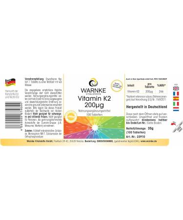 Vitamin K2 200g - 100 tablets - Vegan- Menaquinone MK-7 | Warnke Vitalstoffe - Quality German pharmacies - Buy Online on GoSupps.com