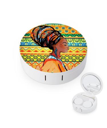 Portrait of Beautiful African Woman Round Case For Contact Lens Kit Storage Box with Mirror Printed