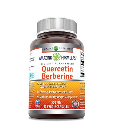 Amazing Formulas Quercetin Berberine - 250mg Berberine and 250mg Quercetin (Non-GMO,Gluten Free) -Potent Anti-oxidant Properties -Supports Heart Health, Energy Production, Immune Function (90 Count) 90 Count (Pack of 1)