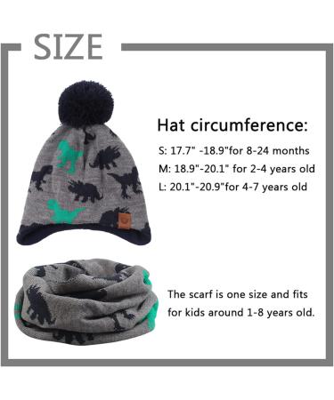 XIAOHAWANG Knitted Baby Hat with Pompom | Winter Warm Boys Girls Beanie | Fleece Lining Toddler Kids Hat | Gray Dinosaur Hat+Scarf | 4-7 Years - Buy Online on GoSupps.com