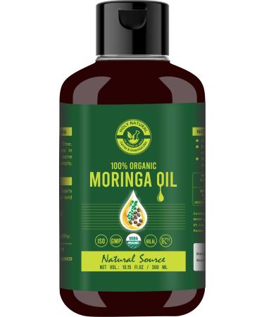 Organic Moringa Oil (10.15 fl oz/ 300ml) USDA Certified  100% Pure & Natural  Virgin  Cold Pressed I Good For Skin  Hair and Body