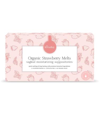 Femallay Organic Strawberry Vaginal Moisturizing Suppository Melts, 100% Natural Suppositories for Odor and Dryness, 14 Individually-Sealed, Scented Melts + 1 Applicator Included
