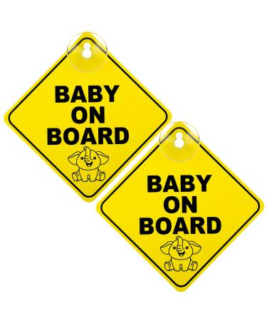 TIESOME 2PCS Baby on Board Sign for Car Warning Removable Kids Safety Warning Sticker Sign for Car Warning with Suction Cups Durable Baby Sticker Decal (Elephant)