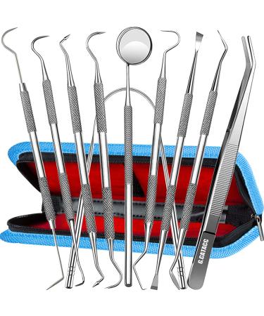 Dental Tools, 10 Pack Professional Plaque Remover Teeth Cleaning Tools Set, Stainless Steel Oral Care Hygiene Kit with Metal Plaque Cleaner, Tartar Scraper, Tooth Scaler, Tongue Scraper - with Case 10 Pack Dental Tools Set…