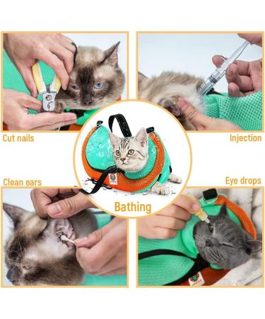 Adjustable Cat Grooming Bag | Anti-Scratch Sling for Bathing | Durable Mesh Restraint for Nail Trimming | Green - Buy Online on GoSupps.com