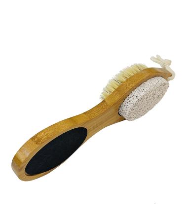 4 in 1 Foot File Natural Bamboo Foot Brush Pumice Stone with Sand Paper Callus Remover