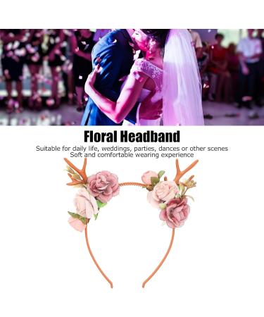Delaman Fashionable Flower Reindeer Antlers Headband Floral Garland Crown for Party Cosplay Wedding Christmas (Dark Pink) - Buy Online on GoSupps.com
