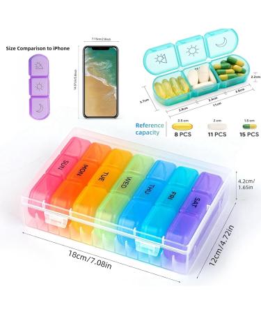 3-Times a Day Vibrant Pill Organizer | 7-Day Travel Pill Case | Food Grade High Capacity & Compact Design for Supplements Vitamins & Medications - Buy Online on GoSupps.com