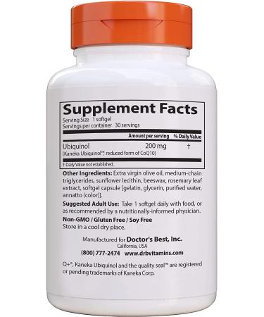 Doctor's Best Ubiquinol 200 mg - 30 Softgels | Premium Antioxidant Support - Buy Online on GoSupps.com