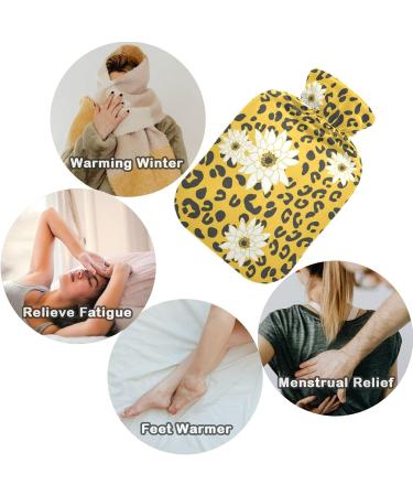 NAANLE 2L Hot Water Bottle with Lid - Daisy Flower Leopard Design for Menstrual Cramps Relief & Heat Therapy | Transparent Large Hot Water Bottle - Buy Online on GoSupps.com