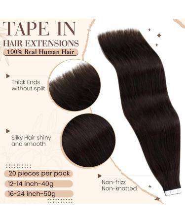 Premium Hetto Tape Extensions | Real Remy Hair | Darkest Brown #2 | 35cm 40g | Thick & Durable | 20pcs - Buy Online on GoSupps.com