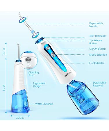 Water Dental Flosser Cordless - H2ofloss Portable Oral Irrigator with 5 Modes, 6 Jet Tips - Rechargeable & Waterproof - Teeth Braces & Gums Care - Home Travel - Blue - Buy Online on GoSupps.com