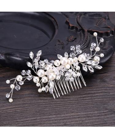 XJ-HOME Crystal Bridal Wedding Hair Comb with Pearl Accents - White Rhinestone Tiara for Women and Girls | Silver and Gold Hair Accessories - Buy Online on GoSupps.com