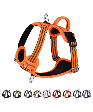 Eyin dog harness for small dogs adjustable breathable reflective padded and breathable breast dishes with handle and front bracket for daily training (orange s) s (neck: 32-46cm breast: 35-63cm) orange