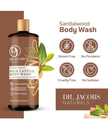 DR. JACOBS NATURALS Castile Sandalwood Body Wash - All-Natural Moisturizing Shampoo for Dry & Sensitive Skin | Gluten & Preservatives-Free | 32 oz with Pump - Buy Online on GoSupps.com