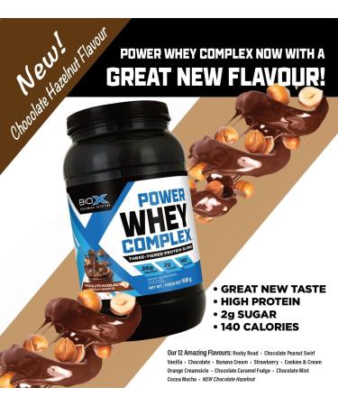 BioX Power Whey Complex | High Protein 100% Pure Whey Protein Powder | 26g Protein | Nitrogen-Rich Three Tiered Powder with Whey Concentrate Whey Isolate Hydrolyzed Whey | 65 Servings 5LB (Chocolate Hazelnut) Chocolate Hazelnut 65 Servings (Pack of 1) - Buy Online on GoSupps.com