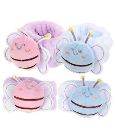 4pi ces Bracelets De Poignet Flanelle Absorbant Eau Pour Lavage Du Visage Abeille Pour Spa