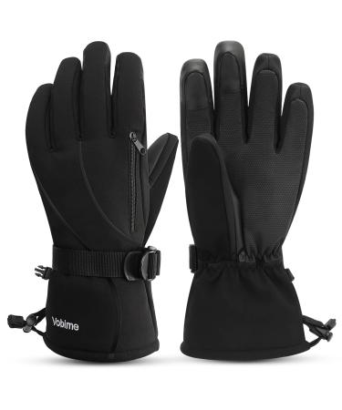 Ski Gloves Winter Waterproof & Windproof Snowboard Snow Warm Touchscreen Cold Weather Boys Man Women Breathable Skiing & Snowboarding Glove Wrist Leashes Black Medium