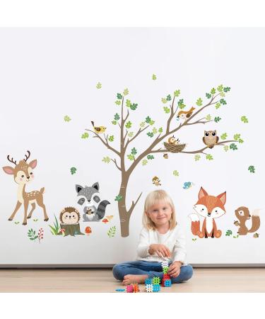 Woodland Animals Tree Wall Stickers - Fox Deer Owl Decals for Nursery and Kids Bedroom - Buy Online on GoSupps.com