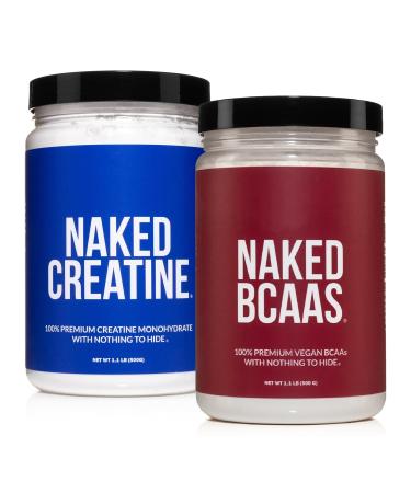 Naked Pure Creatine Monohydrate 100 Servings + 100 Servings Unflavored Naked BCAAs Vegan Bundle