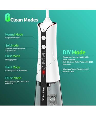 TUREWELL Water Flosser - 300ML Portable Teeth Cleaner 6 Modes IPX7 Waterproof Oral Irrigator for Travel & Home - Ideal for Braces (White - Buy Online on GoSupps.com
