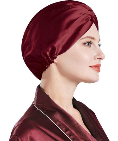 Miwen Silk Sleep Cap - Pure Mulberry Silk Turban for Hair Care | Red Wine - Buy Online on GoSupps.com