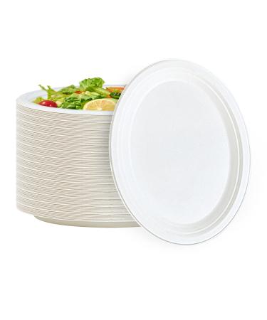 Vplus 100% Compostable Oval Paper Plates 12 inch 125 Pack Super Strong Disposable Paper Plates Bagasse Natural Biodegradable Eco-Friendly Sugarcane Plates for BBQ, Party, Gathering, and Picnic 12 in White