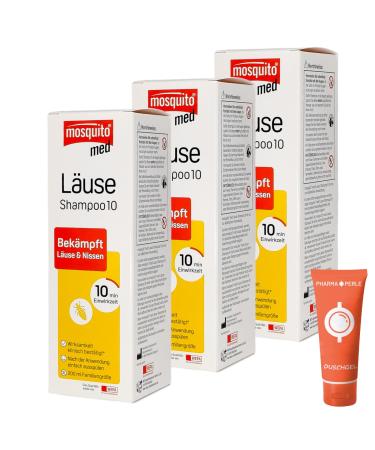 Mosquito med lice shampoo 10 3x 200 ml i fights head lice and nisses i practical application i lice medium i family size i savings set plus pharma pearl give-away (3x 200 ml)