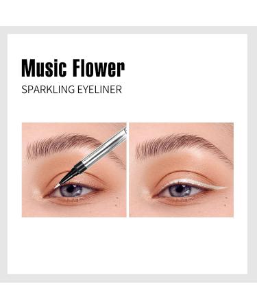 Music Flower Liquid eyeliner with pearl shine waterproof and smudgeproof liquid eyeliner flexible brush tip for easy operation versatile use in one pen silver - Buy Online on GoSupps.com