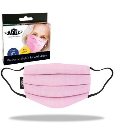 Pink Washable and Reusable Face Mask from MASKEY | 3 Layers of Blended Cotton | Unisex and Super Stylish | Made in London UK | Lasts Over 100 Washes (Pink)