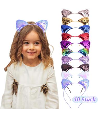 ZOCONE Cat Ears Hair Accessories 10 Pieces Glitter Cat Ears Headband Hair Band with Ears Headband Cat Ears for Women and Girls Party and Everyday Decoration - Buy Online on GoSupps.com