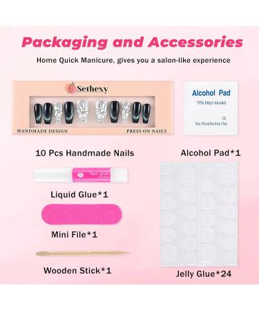 Sethexy Glitter Rhinestone Long Coffin Fake Nails Cat Eye Handmade False Nails Green Crystal Glossy Press on Nails Salon Durable Quality Nails for Women and Girls(C) - Buy Online on GoSupps.com