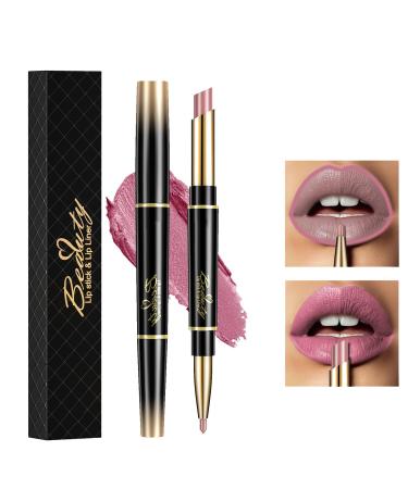 ChaneeHann 2-in-1 Lipstick & Liner Lip Liner and Lipstick Set Double Head Matte Lipstick & Lip Liner Matte Make Up Lip Liners Pencil Waterproof - Shaping Lip Liner Set For Girls (06 Barbie Powder)