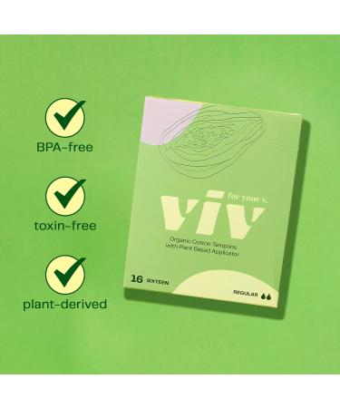 Viv For Your V Tampons - Organic Cotton with BPA-Free Applicator - 16 Count Regular & Super Absorbency Combo Pack - Buy Online on GoSupps.com