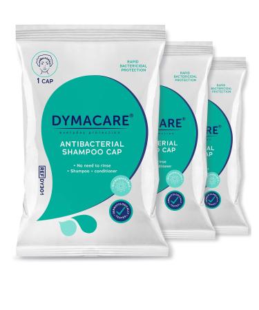 DYMACARE Antibacterial No Rinse Shampoo Cap | Rinse Free Shower Cap That Shampoos & Conditions | PH Balanced Waterless Hair Wash | 3 Caps