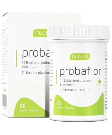 Nupure Probaflor 90 capsules with 20 billion KBE 11 special bacterial strains with inulin and lactobacillus Salivarius SP2 better protected thanks to special box vegan - Buy Online on GoSupps.com