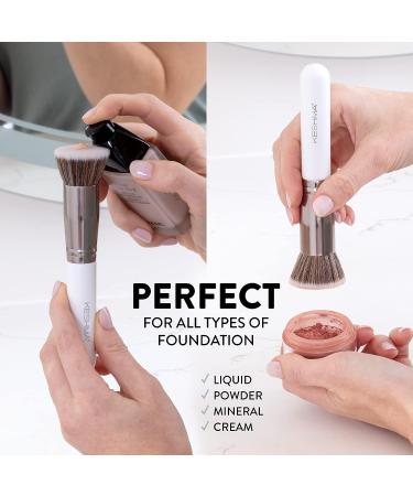 Keshima Flat Top Kabuki Foundation Brush - Premium Brush for Liquid, Cream & Powder Makeup - Buffing, Blending, Face Brush (Regular Size, White) - Buy Online on GoSupps.com