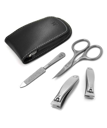 GERMANIKURE 4pc Manicure Set in Leather Case - Handmade in Solingen Germany FINOX High Carbon Stainless Steel Professional Travel Size Manicure and Pedicure Kit