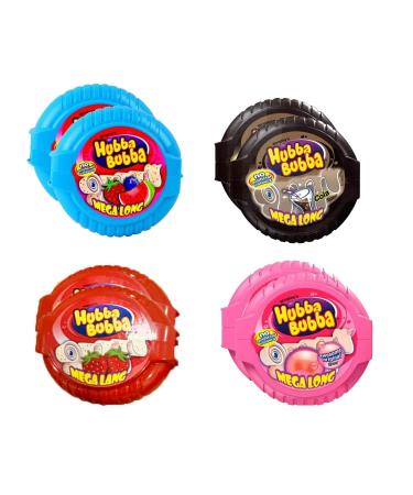 Huba Huba Combo Mega Long Bubble Gum Flavour Cola Strawberry Bubble Tap Watermelon 2Pcs Each (Pack of 8)