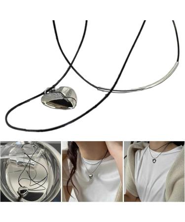Shop Oralgos Fashionable Heart Pendant Necklace - Double-Layer Leather Cord Adjustable Women's Accessory - Buy Online on GoSupps.com
