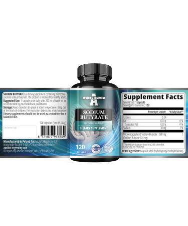 Sodium Butyrate High Dose 580 mg (30% Butyric Acid) 120 Vegan Capsules 4 Month Supply Sodium Supplement to Support Overal Gut Health - by Apollo's Hegemony - Buy Online on GoSupps.com